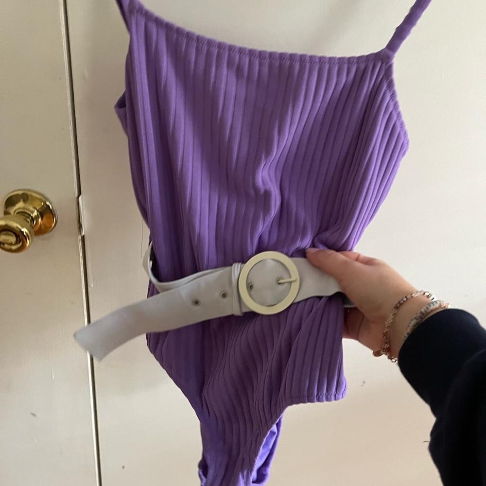 Solid And Striped Bathing Suit With Removable Belt - image 1